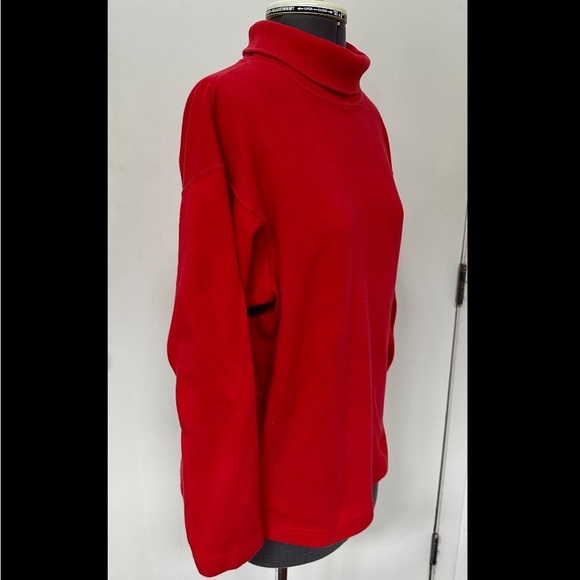 VINTAGE 90s JL PLUM LADIES BRIGHT RED COTTON KNIT SWEATER CLASSIC TURTLENECK L - Picture 3 of 5